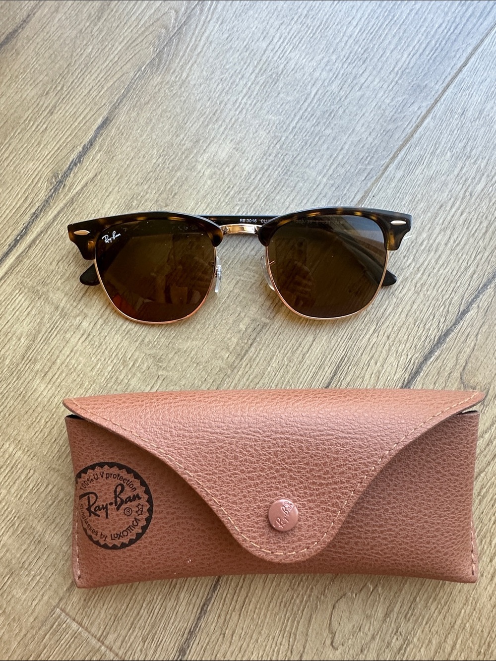 Ray-Ban Clubmaster Sunglasses in Tortoise ROSE GOLD Frame with Brown Lenses